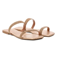 Shiny Rhinestone Luxury Summer Party Flat Sandal - Đồng - Xem 4