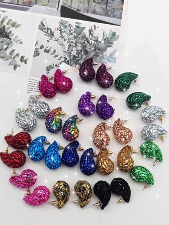 1set Chic Gradient Color Water Drop Glass Rhinestone Luxurious Stud Earrings For Women's Daily Wear