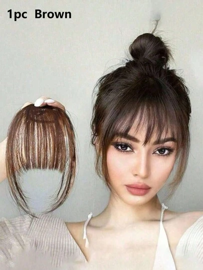 1件装夹式空气刘海侧刘海合成假发，浅棕色，优雅，女士爪夹发夹，发卡，学习用品，发饰，头部饰品，女士发饰