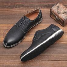 Men Business Casual Shoes, Colorblock Upper, Vintage Derby Shoes, KD4163, White Stitching - Black - View 1