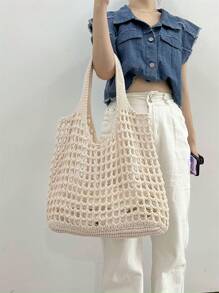 Borsa a tracolla in maglia oversize, borsa da spiaggia, borsa a spalla per l'estate, zaino intrecciato riutilizzabile, ampia borsa casual, borsa regalo a maglia, adatta per studenti universitari, vacanze, spiaggia