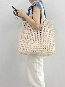 Borsa a tracolla in maglia oversize, borsa da spiaggia, borsa a spalla per l'estate, zaino intrecciato riutilizzabile, ampia borsa casual, borsa regalo a maglia, adatta per studenti universitari, vacanze, spiaggia