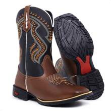 Men's Texan Country Boot Square Toe Mid-Calf Boot Embroidered Cowboy Horseback Riding Livestock - 鏽棕色 - 查看 4