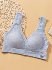 1 pièce Soutien-gorge de maternité en dentelle bleue avec ornements croisés, sans couture, soutien-gorge d'allaitement