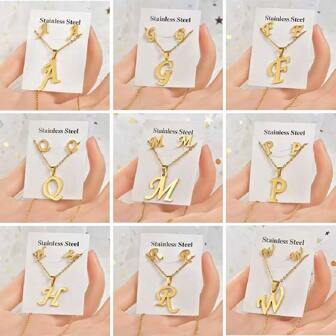 1 set Elegante juego de joyas con diseño de letra minimalista y elegante, adecuado para uso diario, fiestas, festivales y regalos