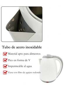 Tetera electrica, Hervidor de Agua Eléctrico, Tetera Eléctrica, Jarra Inalámbrica, 2 Litros, 1000 W, Acero Inoxidable, Resistente, Hierve agua en minutos, Base removible, - Blanco - Ver 7