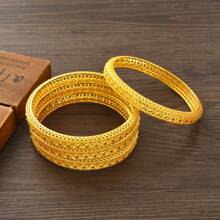 2 件/4 件金色、银色镂空花卉图案波西米亚风格手镯，阿拉伯女孩生日派对珠宝礼物