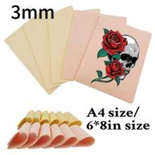 Láminas de práctica de tatuaje falso de piel rosa/amarilla de 3 mm-6x8 pulgadas/A4 (8x12 pulgadas) - Almohadillas de práctica de tatuaje de silicona suave, piel sintética para practicar tatuajes - Multicolor - Ver 3