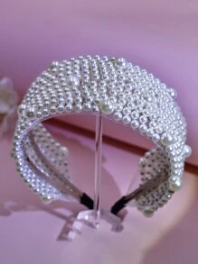 1pc Shiny Rhinestone Baroque Style Pearl Crown Hair Accessory, Elegant & Fashionable For Bride, Wedding, Holiday, Sweet Princess Costume, Casual, Work, Valentine's Day, Carnival - White - View 18