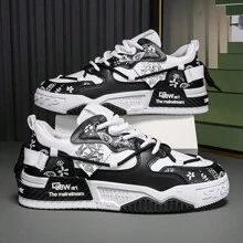 Non-Slip And Durable Casual Lace-Up Sneakers, Street Skateboarding Shoes Suitable For Outdoor Activities, Versatile Fashion Platform Breathable Running Shoes. - 黑色 - 查看 1