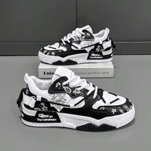 Non-Slip And Durable Casual Lace-Up Sneakers, Street Skateboarding Shoes Suitable For Outdoor Activities, Versatile Fashion Platform Breathable Running Shoes. - 黑色 - 查看 3