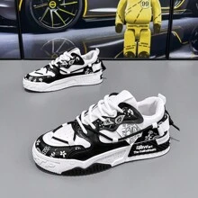 Non-Slip And Durable Casual Lace-Up Sneakers, Street Skateboarding Shoes Suitable For Outdoor Activities, Versatile Fashion Platform Breathable Running Shoes. - 黑色 - 查看 4