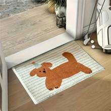 1pc Cute Cartoon Dog Pattern Bath Mat, Non-Slip Polyester Faux Wool Rug, Suitable For Bathroom, Bedroom, Living Room - Machine Washable, Striped Pattern, Soft & Easy To Clean