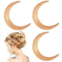 1 pieza Horquilla para el cabello con forma de media luna tallada a mano para mujeres, palillo para el cabello de madera con forma de luna, pinza para el cabello con forma de media luna, accesorios para el cabello con forma de luna, pasadores para peinar el cabello con forma de luna - Negro - Ver 15
