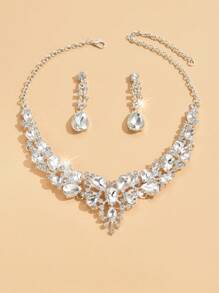 3pcs Women's Jewelry Set, Necklace And Earrings, Luxury Crystal Decor For Formal Gown