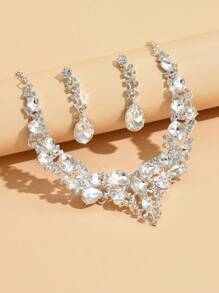 3pcs Women's Jewelry Set, Necklace And Earrings, Luxury Crystal Decor For Formal Gown