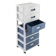 Schubladenschrank Kunststoff mit Rollen - Rollcontainer mit Schubladen - Schubladen aus Kunststoff - Wagen mit Schubladen - Lagersystem Kunststoff   35 * 26 * 83,5 cm / 13,8 * 10 * 32,9 Zoll - Blau+Weiß - Übersicht 6