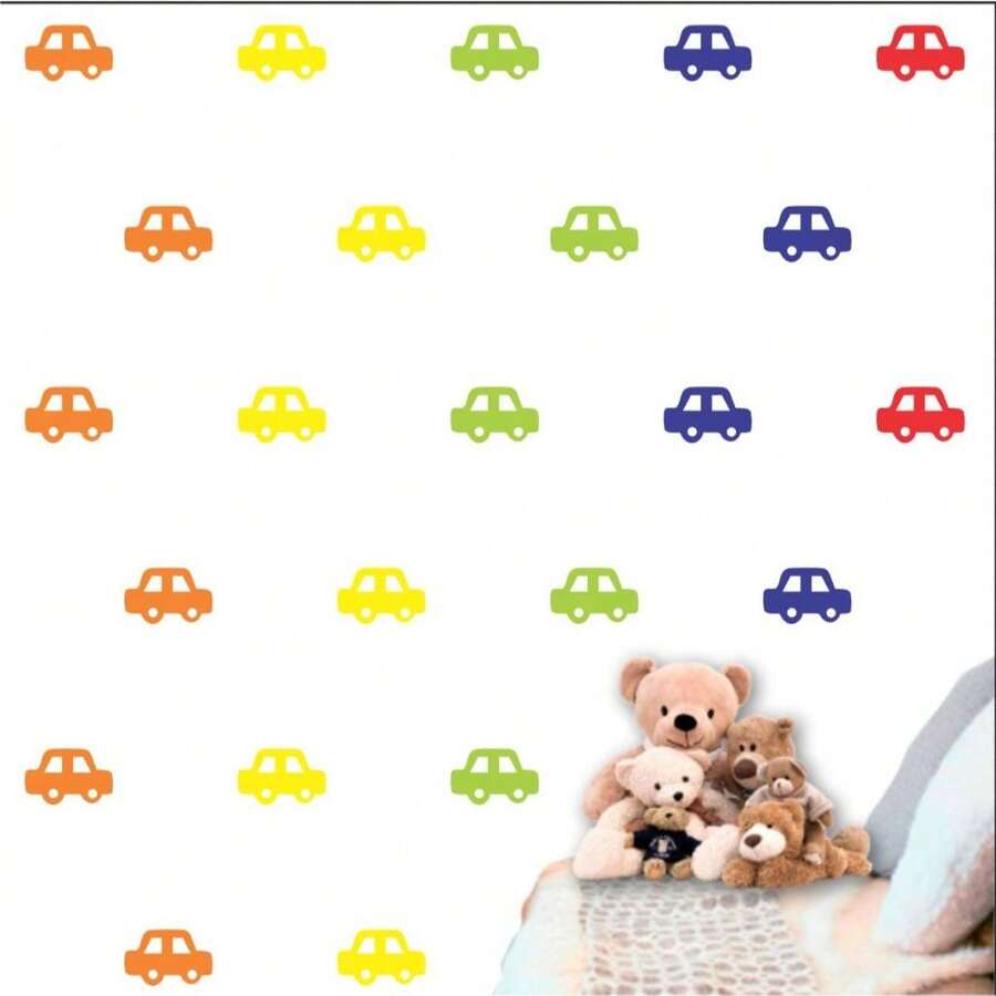 Kit 80 Carrinhos Adesivo Infantil Menino De Parede 10 Cm - Multicolorido - Visão 1