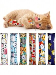 1pc Plush Chew-Resistant Cat Shaped Pillow, Cartoon Cat Pattern Round Filled Cat Nip Cat Grass Stress Relief Companion Toy, Pet Daily Companion, Suitable For All Seasons