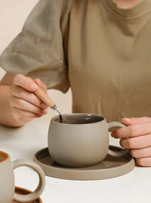 طقم فنجان قهوة مكون من 2 قطعة من السيراميك العتيق الخشن، طقم فنجان و صحن سيراميك ياباني، أكواب الشاي والإفطار الإسكندنافية، عودة للمدرسة