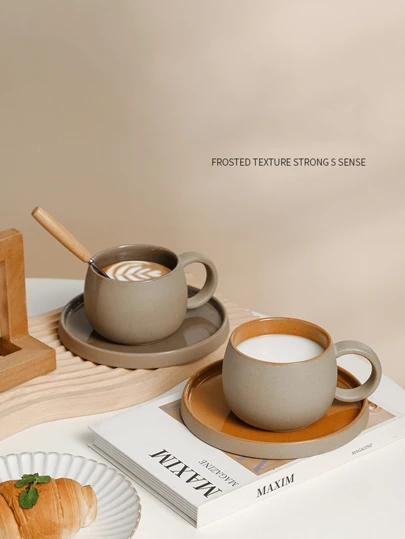 2 Pcs Coffee Mug Set Ceramic Vintage Rough Ceramic Japanese Mug And Saucer Set Scandinavian Afternoon Tea And Breakfast Cups Back To School