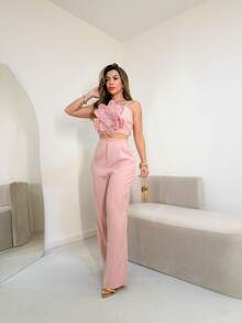 Premium Rhinestone Tailored Flower Cropped And Pant Set Flower/AL850 - Hồng - Xem 3
