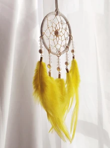1pc Faux Pearl & Feather Dreamcatcher Decor, Mori Style Feather Wind Chime Ornament, Gifts For Girls, Birthdays, Useful As Car Decorations, Room, Home, Wedding Party Decor (Artificial Feathers),Home Decor ,Room Decor,Wall Decor Graduation