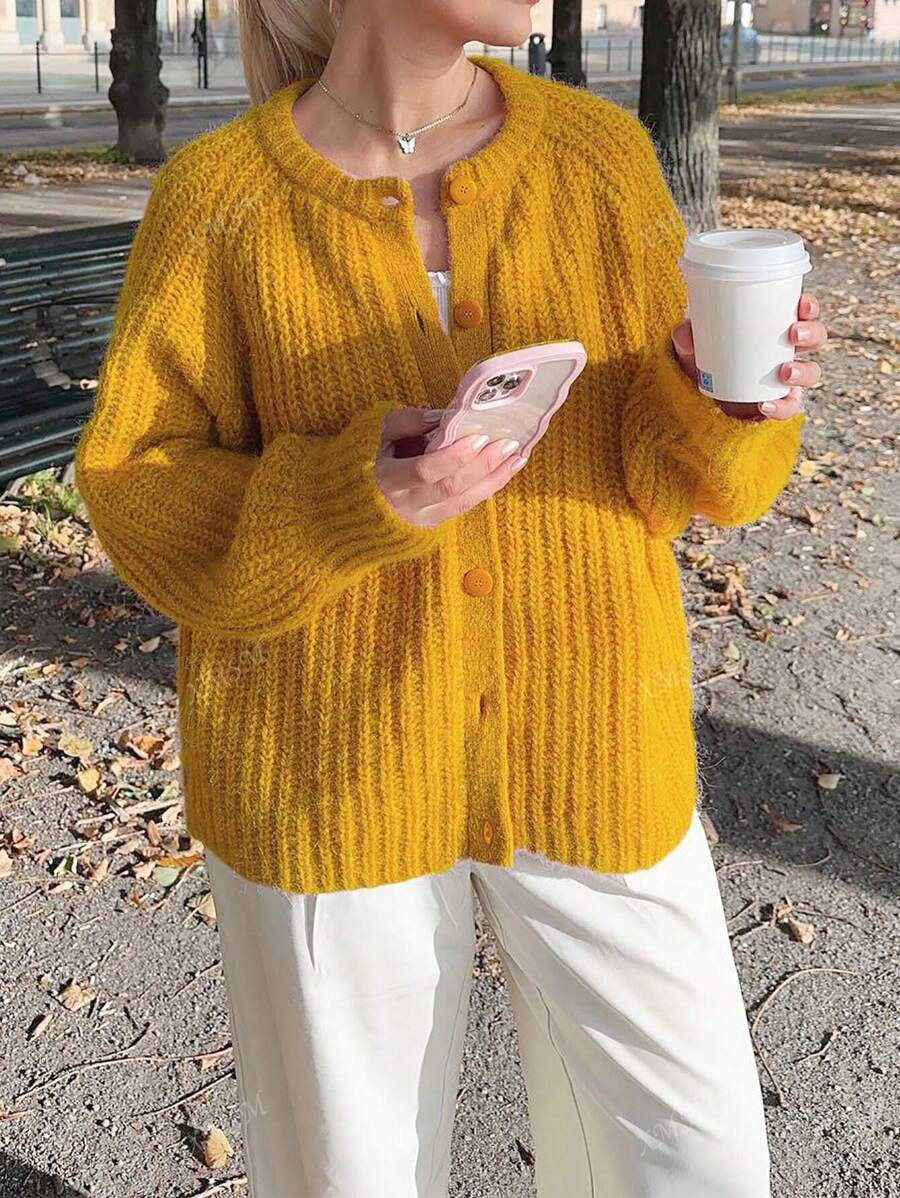 Cardigan tricoté à encolure ronde et épaules dénudées, pull long à manches longues, top boutonné pour femmes, vêtements d'automne et d'hiver