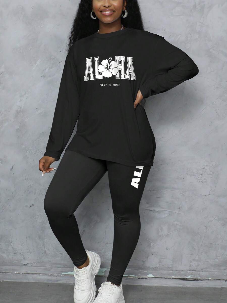 New Two-Piece Women's Long-Sleeved Tops, Pants And Pajamas Set Suitable For Home Use - Black - View 1