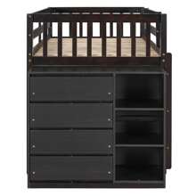 MERAX Twin Over Twin Bunk Bed With 4 Drawers And 3 Shelves - Espresso - View 7