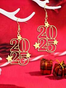 創意聖誕閃閃發光2025數位耳環，假日配飾 - 數位 - 查看 5