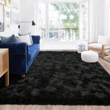 Soft Shag Rugs For Bedroom, Black Fluffy Shaggy Rugs For Living Room, Luxury Modern Plush Carpet Girls Boys Room Dorm Indoor Home Decor, Upgrade Non-Slip - 黑色 - 查看 5