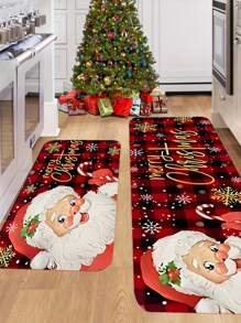 1 tấm thảm nhà bếp Giáng sinh vui vẻ - Thảm sợi polyester mềm, chống trượt, chống dầu có họa tiết ngày lễ, thích hợp để trang trí nhà cửa, có thể giặt bằng máy - Đỏ - Xem 5