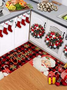 1 tấm thảm nhà bếp Giáng sinh vui vẻ - Thảm sợi polyester mềm, chống trượt, chống dầu có họa tiết ngày lễ, thích hợp để trang trí nhà cửa, có thể giặt bằng máy - Đỏ - Xem 6