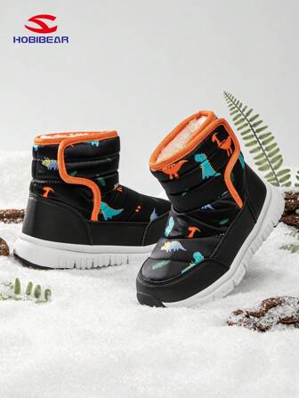 HOBIBEAR 1 par snöstövlar för barn för vintern, varma vattentäta halkfria småbarnsskor för pojkar, flickor, fluffiga fodrade utomhussport promenadsneakers lämpliga för vintern