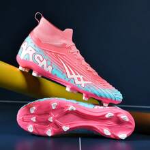 足球鞋男女通用粉色系带训练钉鞋，户外草地 AG 钉鞋防滑耐用竞技比赛鞋 - 粉色 - 查看 4