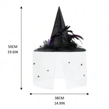 Women Halloween Witch Hat, Vintage Feather Flower Hat With Veil For Cosplay Festival Party - 黑色 - 查看 11