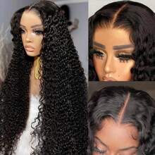 13x4 Lace Front Wigs Human Hair Pre Plucked 200% Density Brazilian Wet And Wavy Human Hair Wigs For Black Women Glueless Curly Lace Frontal Wigs Human Hair Natural Color - 黑色 - 查看 3