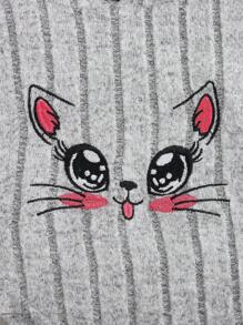 2pcs/Set Baby Girl Striped Fabric Cat Embroidery Hoodie Top And Pants Set - Multicolor - View 4