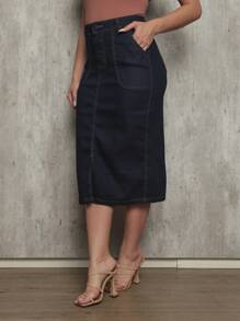 Midi Jeans Skirt With Lycra Evangelical Fashion