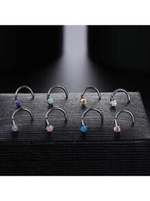 AVYRING 8 قطع حلقات أنف من الفولاذ المقاوم للصدأ، حلقات أنف مرصعة بحجر الزركونيا المكعبة والأوبال، حلقات أنف على شكل حرف L مع برغي، حلقات أنف للنساء، حلقات أنف برغي 18G/20G، حلقات أنف صغيرة، حلقات أنف لولبية، مجوهرات ثقب الأنف، 2 مم - متعدد الألوان - مشاهدة 10