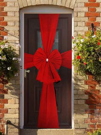 1pc Christmas Door Bow Decoration - 80cm Large Red Polyester Bow With Hanging Ribbon For Festive Home Accent, Easy Hang Design, Perfect For Holiday Celebrations & Weddings,Christmas