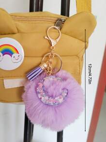 Initial Letter Keychain Pendant Resin Letter Keychain Wallet Backpack Accessory, Purple Fur Ball And Letters, Is The Best Gift For Family And Loved Ones, Letters A-Z Are Available For Selection, Fashionable Items, Alphabet Pendant For Bags - Purple - View 9