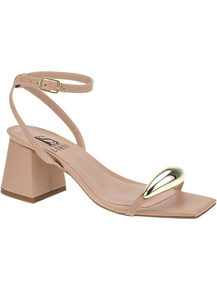 Loris Shoes Oficial Women's Block Heel Sandal With ABS Embellishment, Back Drop With Buckle 18-410 - 裸體 - 查看 1