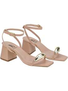 Loris Shoes Oficial Women's Block Heel Sandal With ABS Embellishment, Back Drop With Buckle 18-410 - 裸體 - 查看 4