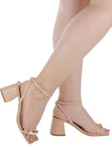 Loris Shoes Oficial Women's Block Heel Sandal With ABS Embellishment, Back Drop With Buckle 18-410 - 裸體 - 查看 8