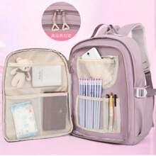 Large School Backpack Children's Unisex Open 180 Degree Waterproof Nylon Wide Back Strap Protection - Hồng - Xem 1