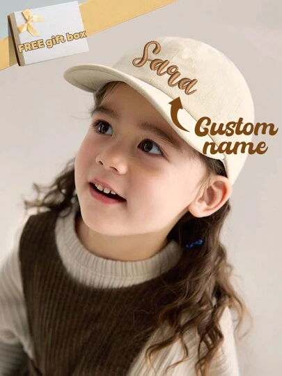 (Customized) 1pc Personalized Embroidered Y2K Color Kids Baseball Cap, Customized Giftback To School Winter Gift Ideas Boy Girl Valentine's Day,Chic Autumn,Kids,Customized Kids Hats, Gloves And Scarves