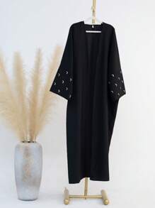 1pc Solid Color Elegant Embroidered Cuff Cardigan, Suitable For Women's Daily Outings, Muslim Abaya - Multicolor - View 16