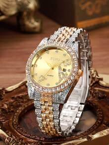 1 件简约高品质钻石点刻度表盘镶钻钢带石英表，适合生日礼物、万圣节礼物 - 彩色 - 查看 4